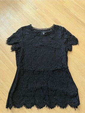 IMNYC Black Lace Short Sleeve peplum Blouse